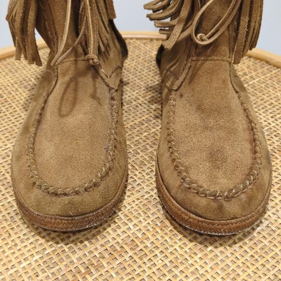 Ugg Kaysa Suede Moccasin Fringe Boots Unisex Size 5 (Women's 7) Tan Chesnut - Picture 3 of 9